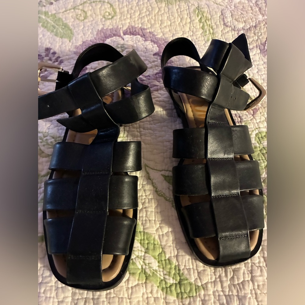 Women's Black Strappy Leather Sandals Sam Elderman